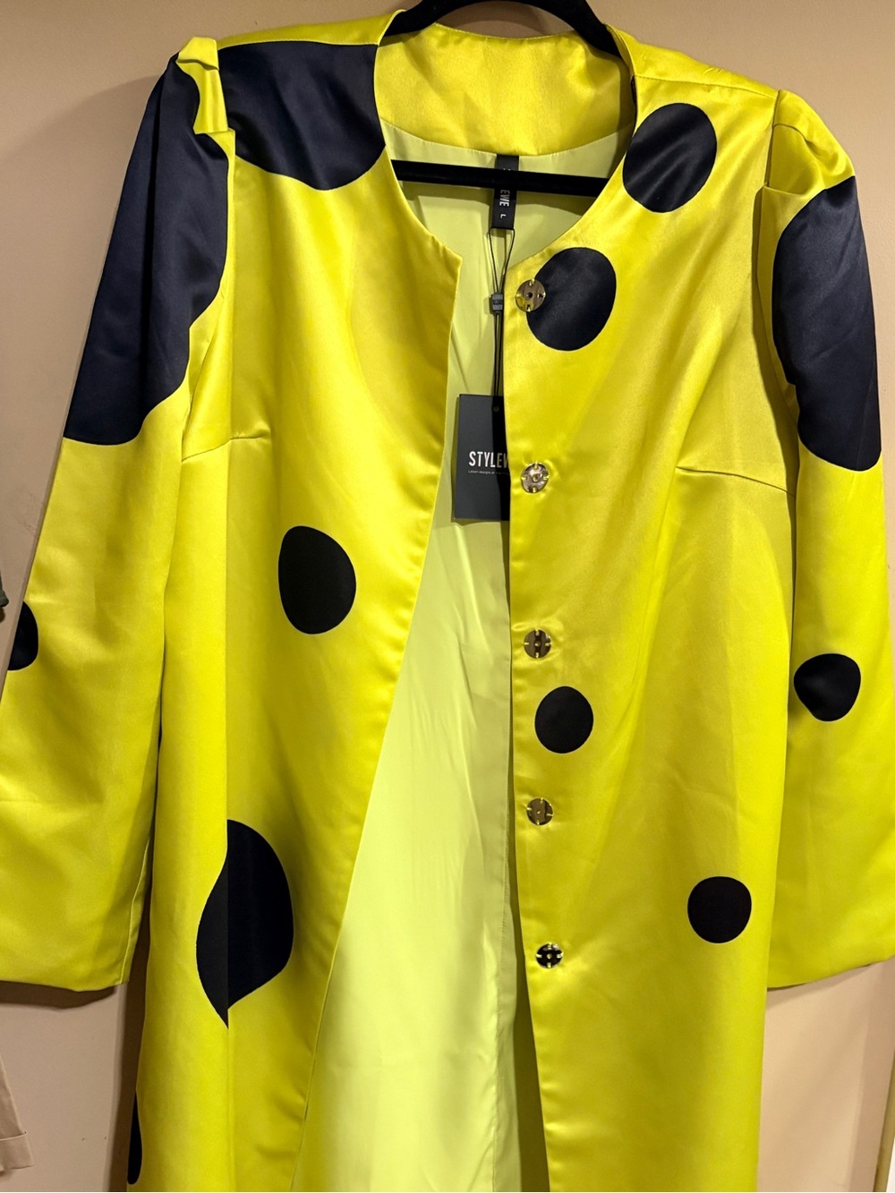 STYLEWE Neon Yellow Coat Dress or Tunic with Black Polka Dots - Picture 5 of 8
